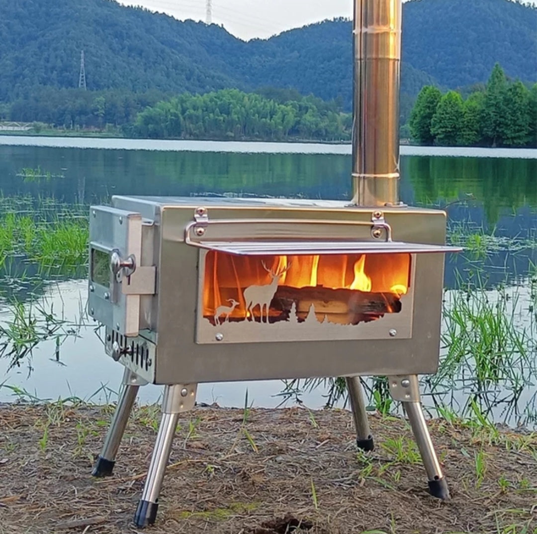 ESTINK Foyer portable Foyer portatif de table fumée avec support Cheminées  à bois en fer pour cour de camping piscine barbecue